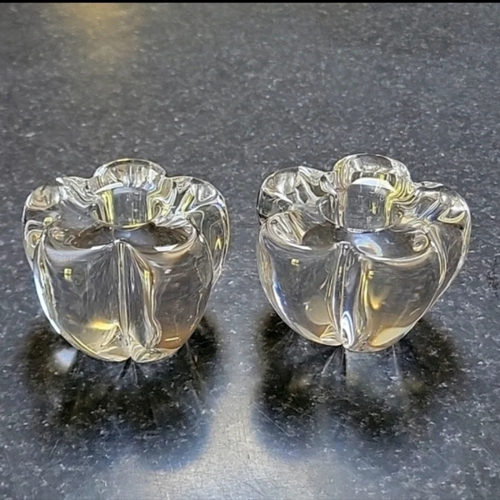 Daum Pair of Crystal Candleholders France 20th Century Signed Art Rare New
